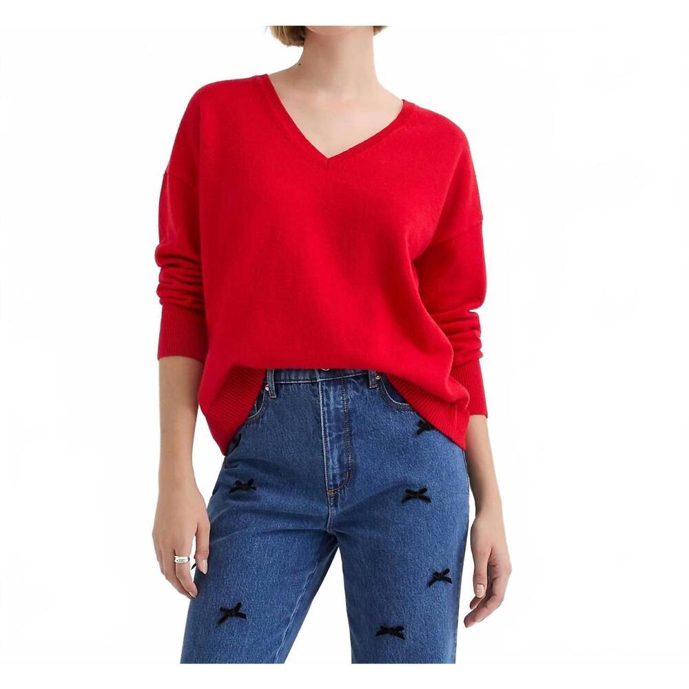 NEW LOFT v-neck relaxed everyday oversized sweater in red